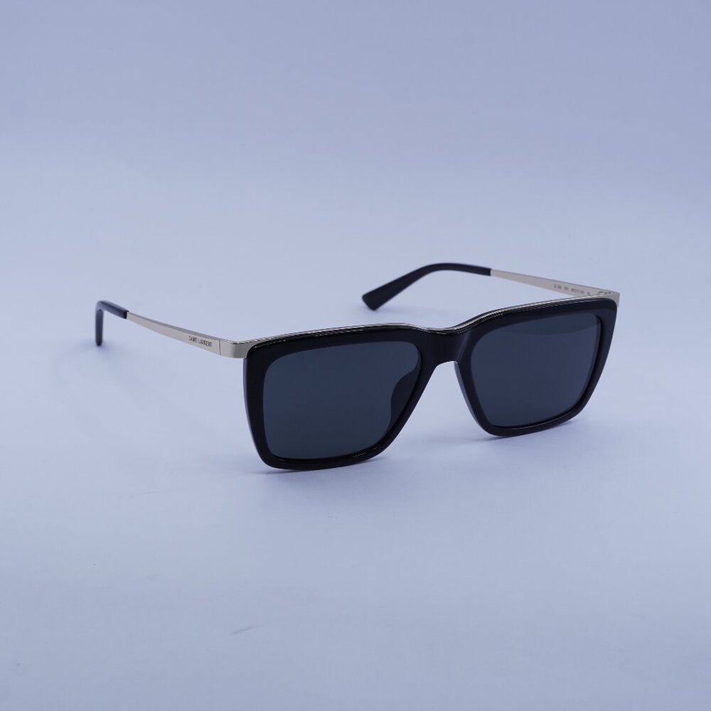Saint Laurent SL 765 001 Sunglasses Black/Gold Square Frame, Black Lenses